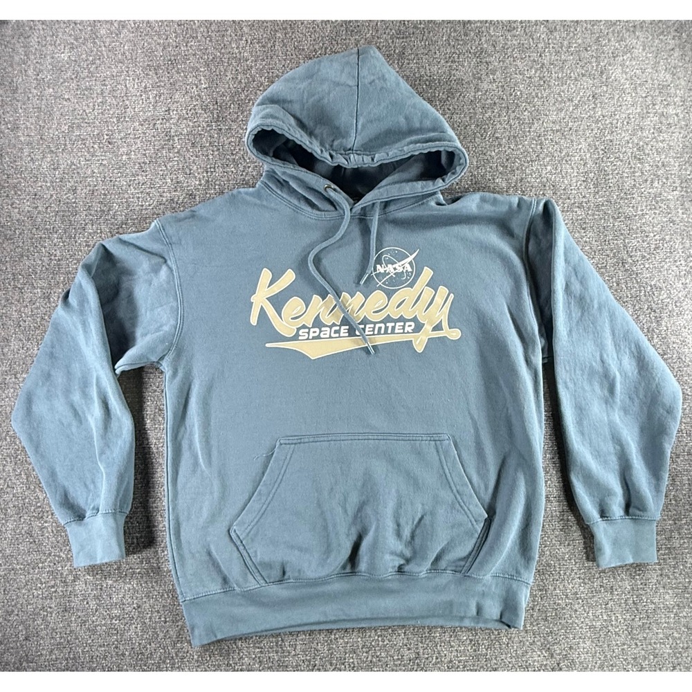 Prairie Mountain Kennedy Space Center NASA Hoodie Blue Gray Mens Medium Pullover